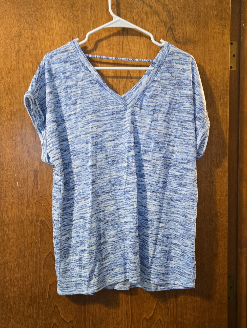 Bobeau Blue Heather V-Neck Short Sleeve Top